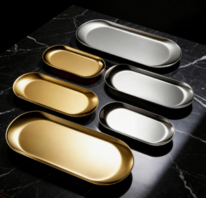 Petite assiette ovale jetable dorée en acier inoxydable avec extension divisée pour la restauration et la <span class=keywords><strong>vaisselle</strong></span> de fête - Product Image 6