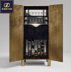 Meuble de bar à vin en bois massif et acier inoxydable, design contemporain personnalisé pour salon de villa de luxe, armoire de rangement Xc - Product Image 3