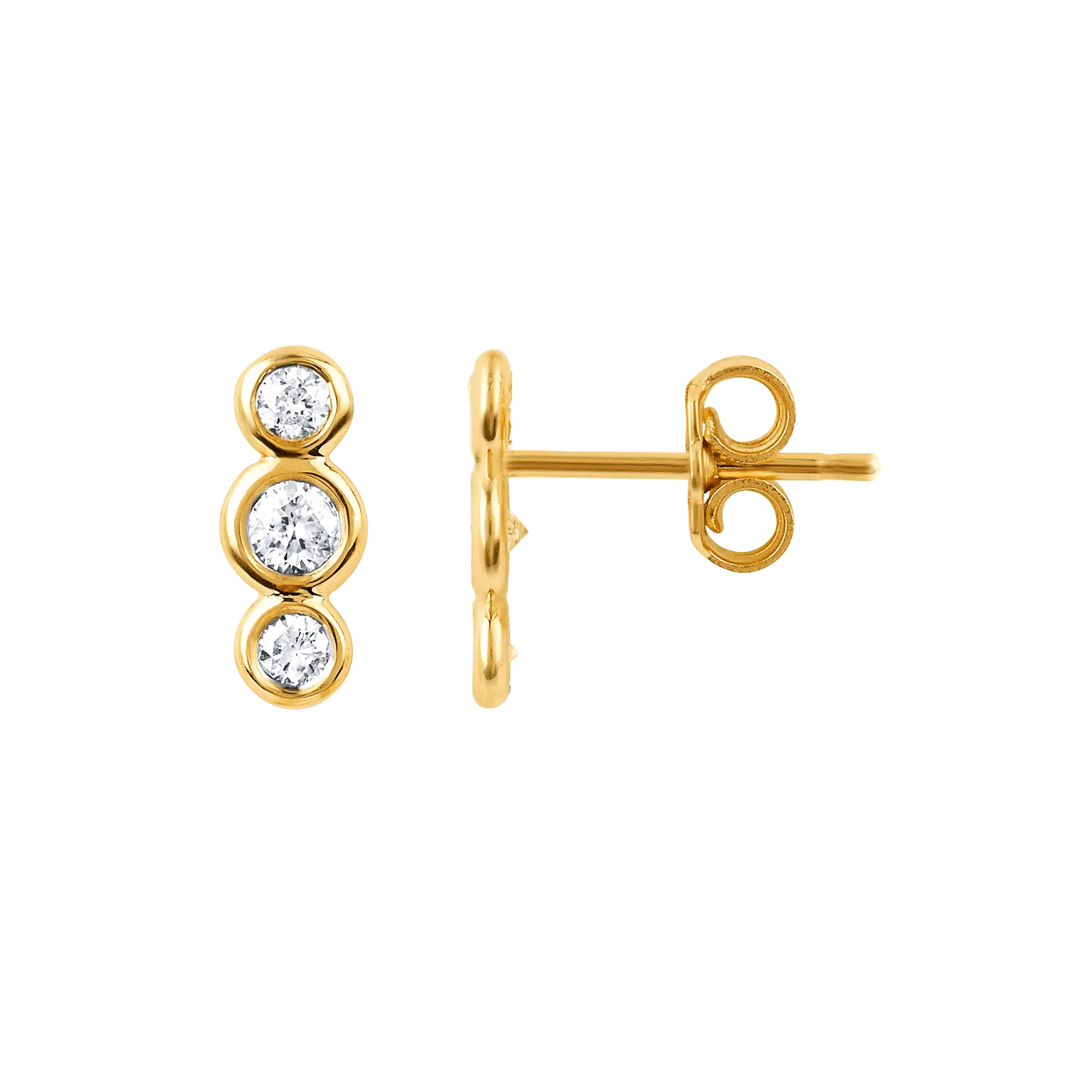 Wholesale Fine Jewelry Three Bezels Set Bubbly Stud Earring 14K Karat Solid Gold Diamond Mini Trio Earring