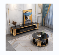 Ensemble de tables rondes en acier inoxydable doré de luxe léger, trois tailles différentes, verre trempé, petite table basse décorative