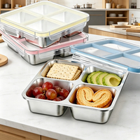 Boîte à lunch en acier inoxydable 304 à 4 compartiments, plateaux divisés pour collations, boîte bento, assiette en acier inoxydable pour enfants, compatible micro-ondes