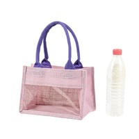 Sac à main en jute avec fenêtre transparente en PVC, poche avant, sac fourre-tout simple pour cadeau, mini pochette quotidienne en jute