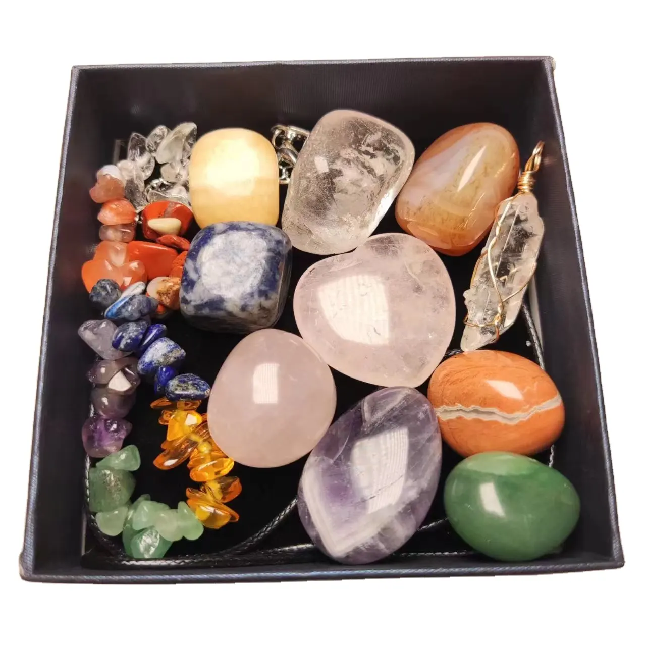 Großhandel 7 Chakra Tumbling Stone Box Set Spirituelle Meditation Kristall Herz Chakra Box Set