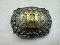 Boucle de ceinture de cowboy vintage en alliage, bicolore or, avec initiale et motif floral en relief, style western, accessoires