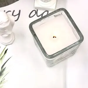 KF01T Factory Direct Sale Clear Square Shape Glass Jar For DIY Candle Making As Home Decoration In Bulk