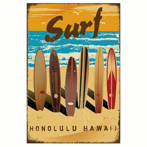 Plaque Métallique Vintage Hawaïenne de Surf, Décoration Murale Paysage Naturel des Îles Hawaïennes, pour Porche et Intérieur, 14x20cm - Product Image 3