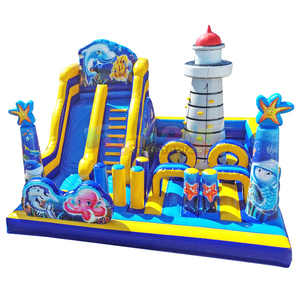 Parc d'attractions géant en plein air, aire de jeux pour enfants, structure gonflable avec toboggan, parc de jeux gonflable sur le thème de l'océan - Product Image 1