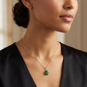 SGARIT 14K Solid Yellow Gold <b>Necklace</b> With Pear Shape 3 ct High Polished <b>Emerald</b> Grade AAA LAB grown gemstone Jewelry - Product Image 6