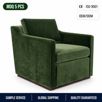 Fauteuil en velours vert armée, chaise d'appoint avec base en bois massif pour salon, OEM ODM personnalisé