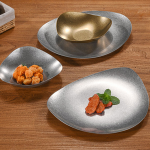 Plato <span class=keywords><strong>de</strong></span> Cena Irregular <span class=keywords><strong>de</strong></span> Acero Inoxidable Vintage, Plato para Barbacoa <span class=keywords><strong>de</strong></span> Comida Occidental al Aire Libre, Plato Dorado Vintage para Postre - Product Image 4