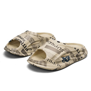 Sandales de plage pour hommes kaki à imprimé lettres, semelle épaisse, bout ouvert, tongs d'extérieur confortables style marcher sur les nuages - Product Image 4
