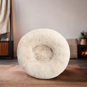 Plush Grey-White Luxury Pet Bed Cooling Gel Elevate Lounger Memory Foam Donut Sofa Fluffy Hooded Cave Bed For Small Cats Dogs