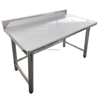 Meja Kerja Komersial Stainless Steel SS304/SS201 Satu Tingkat dengan Backsplash, Kaki Penyangga yang Dapat Dirakit, Meja Persiapan Dapur