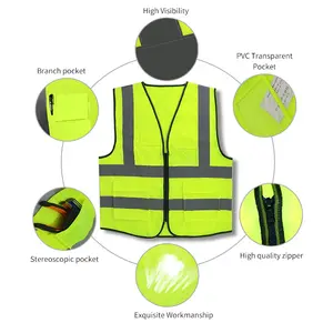 Custom Reflective Vest Jacket Striped Fabric Security Work Clothing Reflective Engineer Jacket Safety Vest With Pockets