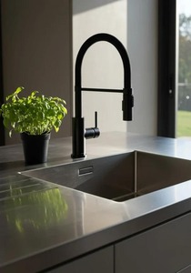 Armoires de <span class=keywords><strong>cuisine</strong></span> de luxe sur mesure en acier inoxydable <span class=keywords><strong>avec</strong></span> îlot central intégré et évier en acier inoxydable 304 massif, fabriquées en Chine - Product Image 6
