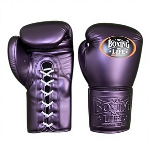 ถุงมือชกมวย No Boxing No Life สีม่วง หนังแท้ แบบผูกเชือก สำหรับฝึกซ้อม ระบายอากาศได้ดี ดีไซน์ลายนูน สำหรับผู้ใหญ่ ถุงมือชกมวยแบบสั่งทำพิเศษ - Product Image 3