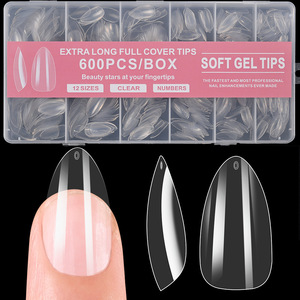 600 faux ongles courts à couverture complète, transparents, blancs, carrés, en amande, en ABS, en gel souple, pour nail art - Product Image 6