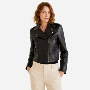 Veste en cuir de mouton matelassée élégante pour femmes, respirante, écologique, imperméable, design tissé, grandes tailles - Product Image 1