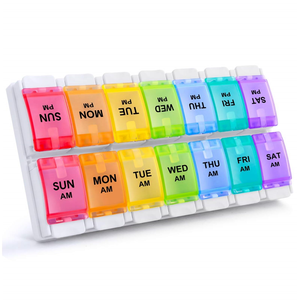 Wholesale 14 Compartment 7-Day Weekly Pill Organizer <b>Storage</b> <b>Box</b> with Plastic PP <b>Material</b> - Product Image 1