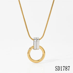 Paslanmaz Çelik Kolye Ucu 18 Ayar Altın Gümüş İki Renkli Kaplama Kolye Ucu Gerdanlık Halat Zinciri Ayarlanabilir Yıldönümü Takısı - Product Image 6