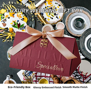 Boîte cadeau de mariage et de fiançailles Haute Couture, boîte à bonbons triangulaire avec gaufrage, revêtement UV, laminage mat, boîtes rigides - Product Image 2