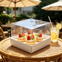 Boîte à gâteau en carton blanc PET transparent, matériaux recyclés, emballage pour desserts, pâtisseries, boulangerie, logo personnalisé disponible