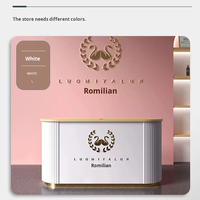 Mostrador de Recepción Pequeño de Madera Maciza Rosa de Alta Calidad, Personalizable con Logotipo, Mostrador de Recepción Rosa