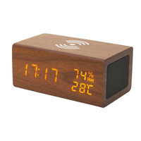 Cargador inalámbrico EMAF Altavoz de madera Calendario de tiempo Temperatura Humedad Pantalla Mesa de escritorio Reloj despertador digital electrónico