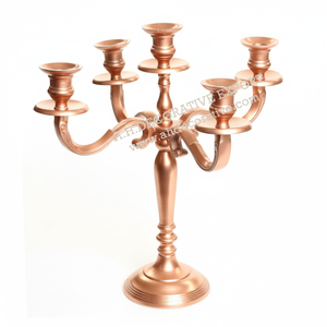 เชิงเทียนโลหะทองแดงโบราณหรูหรา5แขนสำหรับตกแต่งห้องนั่งเล่นเชิงเทียนทำด้วยมือ - Product Image 1