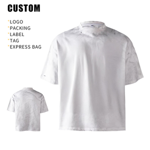 Camiseta de punto de algodón 100% de alta calidad, oversize, cuello alto, lavado sólido, ecológica, de peso pesado, corte holgado, con estampado DTG personalizado - Product Image 3