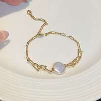 KESHI Natural AAAA Grade Baroque Freshwater Pearl Charm Bracelet 18K Gold/Platinum/Black Rhodium Plating Luxury Horseshoe Design