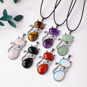 Colgante de Gato de <span class=keywords><strong>Piedra</strong></span> Semipreciosa de Cristal Natural al por Mayor, Collar de Joyería Sencilla, Artesanía de Cristal - Product Image 4