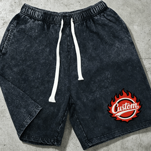Shorts décontractés en coton lavé pour homme avec logo brodé et cordon de serrage à la taille pour l'été - Product Image 4