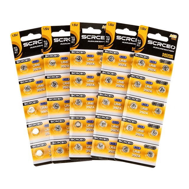 SCRCEO 1.5V Alkaline Button Cell LR41 AG3 Battery for Toys Cell Smart Watch Battery