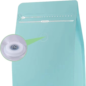Blue Color <b>Laminated</b> Material Coffee Bags Stand Up <b>Pouches</b> with Valve Customize Size Resealable Food Storage Bags Side Zipper - Product Image 1