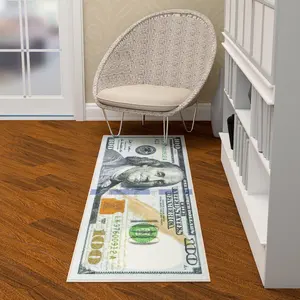 Alfombra Personalizada con Diseño de Billetes de 100 Dólares Vintage, Tapete para Entrada, Alfombra de Entrada con Diseño de Dinero, Alfombra Anudada a Mano para Casa, Alfombra para Niños - Product Image 3