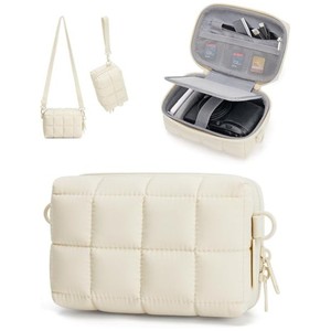<span class=keywords><strong>Sac</strong></span> <span class=keywords><strong>bandoulière</strong></span> mini portable en polyester <span class=keywords><strong>avec</strong></span> fermeture éclair, motif losanges, pour rangement domestique, <span class=keywords><strong>avec</strong></span> doublure de protection antichoc épaissie - Product Image 1