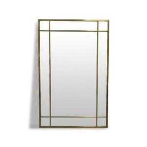 Espejo de cristal biselado con marco de acero inoxidable para Hotel, 5 estrellas, dorado, grande, para sala de estar