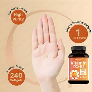 Vitamina D3+<span class=keywords><strong>K2</strong></span> (MK-7) OEM 5000 UI 100 mcg 240 Cápsulas Blandas a <span class=keywords><strong>Base</strong></span> de Aceite de Coco, Suministro para 8 Meses, Suplemento para la Salud Ósea y el Apoyo Inmunológico - Product Image 5