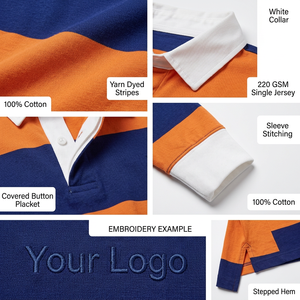 Polo de Manga Larga a Rayas para Hombre, 220 GSM, Hilo de Algodón Teñido, Corte Relajado, Logotipo Bordado Personalizado - Product Image 3