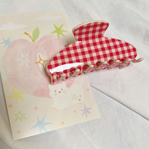 Pinces à cheveux en acrylique à carreaux vichy d'été Ume OEM (<span class=keywords><strong>style</strong></span> naturel) |   Écologique |   10 cm |   Certifié par l'usine |   <span class=keywords><strong>Coiffure</strong></span> quotidienne - Product Image 4