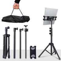 Support de tablette flexible pour sol, en acier carbone, réglable en hauteur, rotatif à 360°, pour iPad