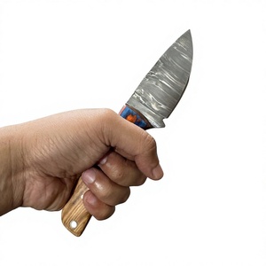 Couteau de camping à lame fixe en acier Damas avec manche en bois Pakka 20 cm, couteau de survie DIY pour l'extérieur - Product Image 3