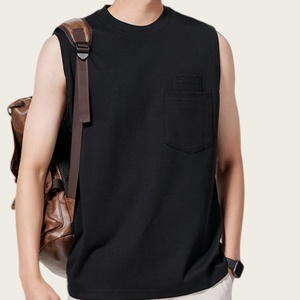 Camiseta sin mangas de algodón mercerizado con amoníaco líquido de 240 g, estilo urbano, holgada, para hombre, fresca para el verano, con bolsillo 3D y tacto fresco. - Product Image 1