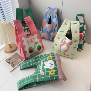 Sac fourre-tout portable en tricot plissé à la mode avec deux poignées fermeture ouverte poignet sac à main manche noeud pochette épaule sac plissé - Product Image 3