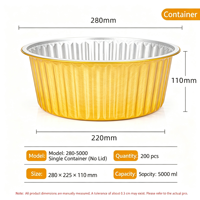 Boîte d'emballage jetable ronde dorée épaissie de 5000 ml, pot en papier d'aluminium pour extérieur avec couvercle, boîte en papier d'aluminium scellée