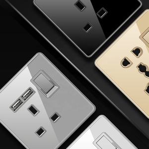 Interruttori e Prese Elettriche da Parete in Vetro Temperato di Tendenza, 1/2/3/4 Gang, Colori Grigio/Nero/Oro - Product Image 3