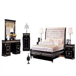 Luxurious Tufted Bed & Bedroom Furniture Set <b>Antique</b> Style Hand Carved Queen Bed Modern High Back Teak Wood - Product Image 1