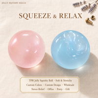 Balle anti-stress en TPR translucide rose, aspect pierre précieuse, jouet souple en forme de boule de cristal pour enfants, adolescents et adultes - Vente en gros