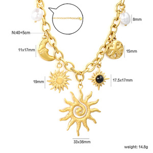 สร้อยคอจี้พระอาทิตย์พระจันทร์ ชุบทอง 18k ทำจากสแตนเลสสตีล เหมาะสำหรับสวมใส่ทุกวัน เครื่องประดับคุณภาพดี - Product Image 5